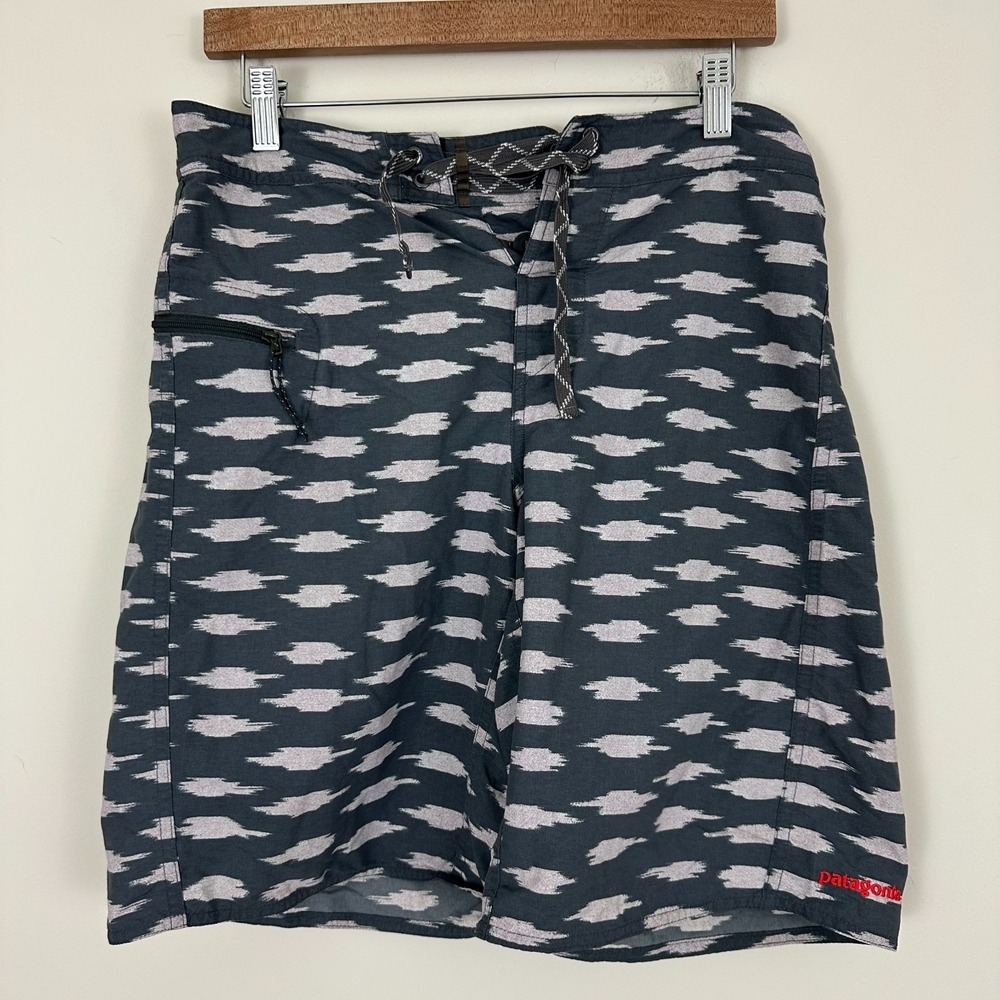 Patagonia Wavefarer Board Shorts Gray Abstract Print Mens 30 Swimwear Outdoor